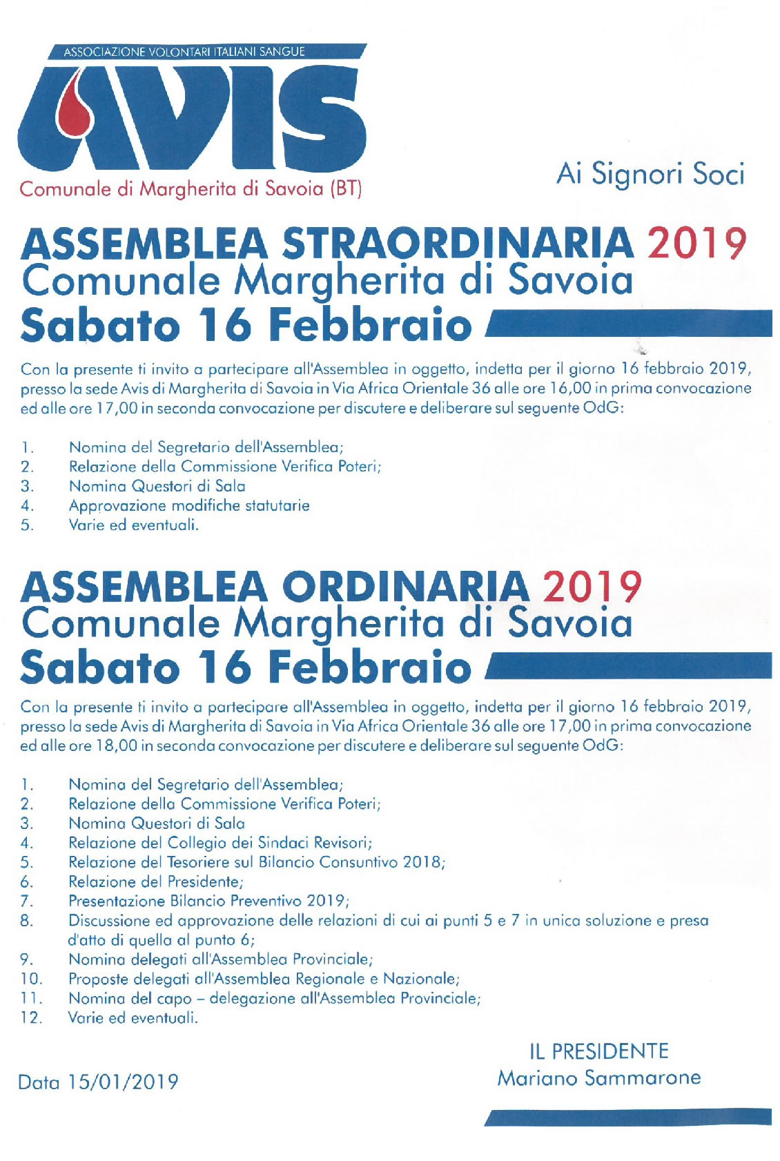 Assemblea ordinaria e straordinaria 2019